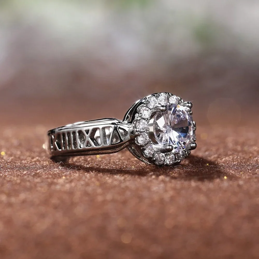 😍14K WHITE GOLD DAINTY 💎DIAMOND FASHION ANILLOS HOLLOW BAND RING, L125